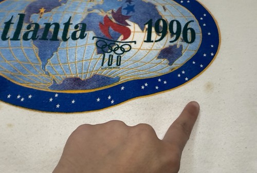 Suéter De Colección Juegos Olímpicos de Atlanta 1996 Talla L EE. UU. Pullover Evento Deportivo MANCHAS - Imagen 7 de 12