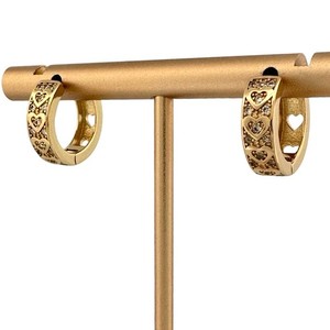 Authentic 18k Gold Plated Surgical CZ Inlaid Heart Huggie Hoop Earrings