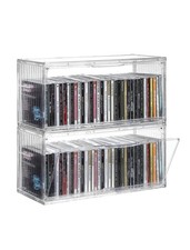 2-Pack Clear CD Storage Box, Stackable CD Case Holder with Full-View Design, ...