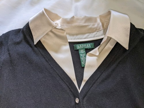 Lauren Ralph Lauren Cardigan Silk Cashmere Bling Buttons Collar Cuffs - Picture 23 of 24