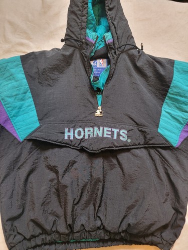 Raro maglione originale vintage anni 90 XL nero Charlotte Hornets NBA starter giacca zip - Foto 8 di 13