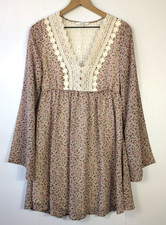 Miss Me Womens Dress S Boho Floral Lace Crochet Bell Sleeve Mini Festival Outfit