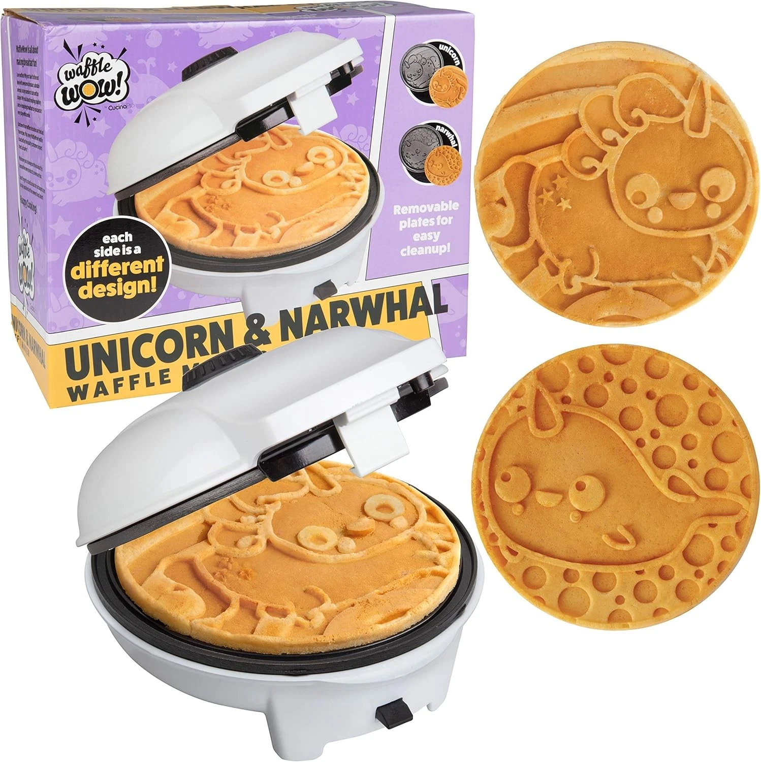 Giant 8" Pancake & Waffle Maker w 4 Removable Plates Makes Large Unicorn or