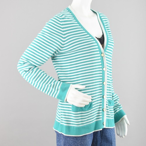 Lands End Nautical Striped Teal Cardigan with Pockets Women's XL - Picture 5 of 11