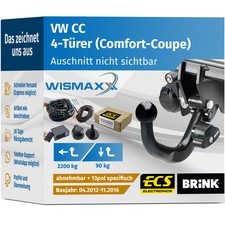 ANHÄNGERKUPPLUNG für VW CC 12-16 abnehmbar BRINK +13pol ESatz ECS