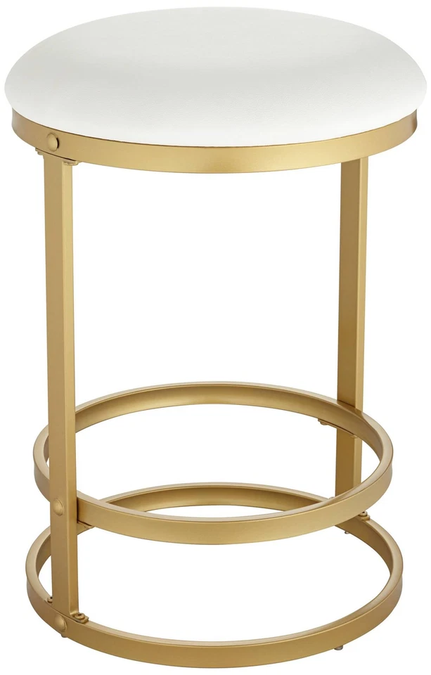 Palmer Gold Metal Bar Stool 26" High Modern White Cushion Kitchen Counter Island - Image 2 of 4
