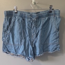 Time and Tru Blue Elastic Waist Drawstring 3" Frayed Hem Shorts L 12-14 Lyocell