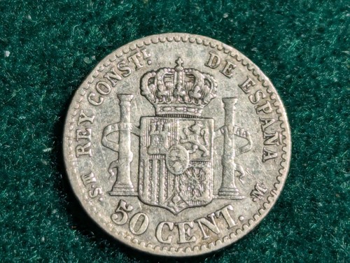 1880 Spain 50 Centimos, ALFONSO XII, Silver Coin KM#685 - Picture 2 of 2