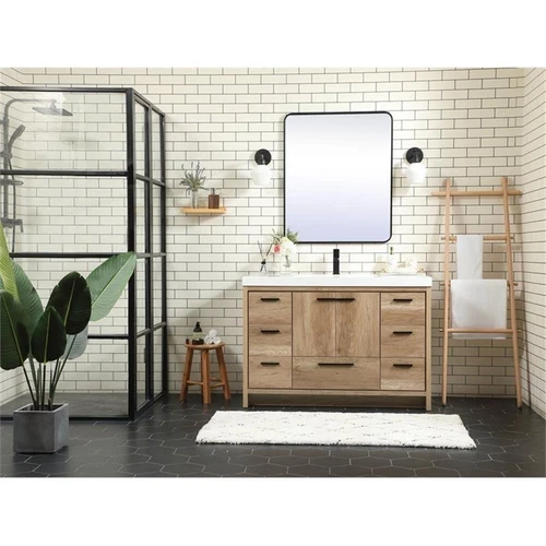 Elegant Decor Wyatt 48" Aluminum MDF Single Bathroom Vanity in Natural Oak - Picture 6 of 8