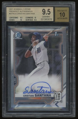 2021 Bowman Chrome Cristian Santana Prospect Autograph Auto #CPA-CS BGS 9.5 10 - Picture 1 of 2