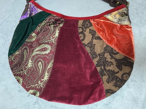 LUCKY BRAND Velour Samt Gobelin Peace Zeichen Patchwork Hobo Schulter Handtasche - Bild 5 von 24