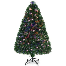 4Ft Pre-Lit Fiber Optic Artificial PVC Christmas Tree w/ Metal Stand Holiday