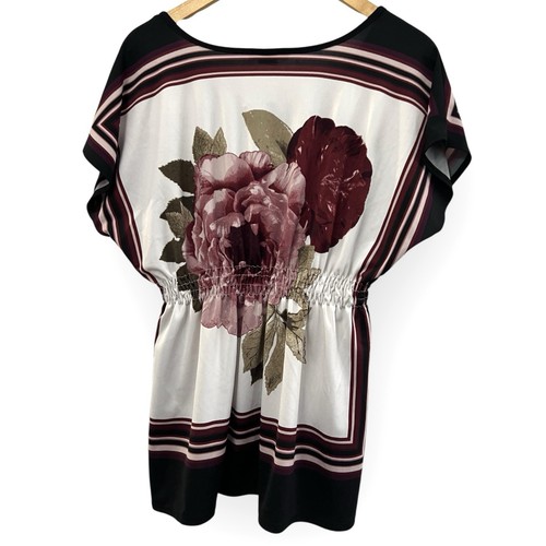 CLAUDIA RICHARD Womens Small Floral Scarf Print Elastic Waist Blouse Top Y2K 90s - Picture 4 of 4