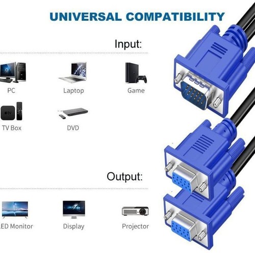 1 PC to 2 Way VGA SVGA Monitor Y Splitter Cable Lead TFT 15Pin Female Male D1W1 - Picture 11 of 14