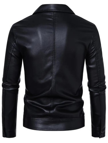 Men's Slim Fit PU Leather Jacket – Casual Zip-Up Biker Style with Side Pockets - Picture 2 of 8