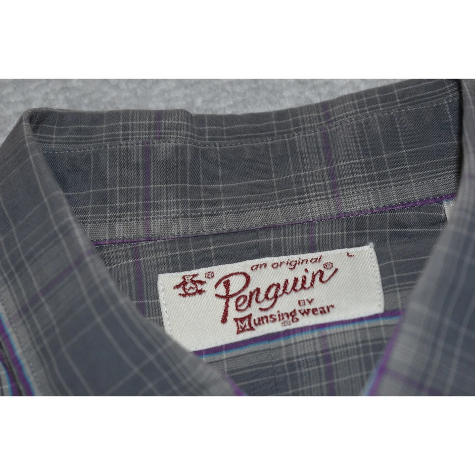 Camisa de vestir original Penguin Munsingwear para hombre talla grande gris púrpura a cuadros Foto 4 de 4