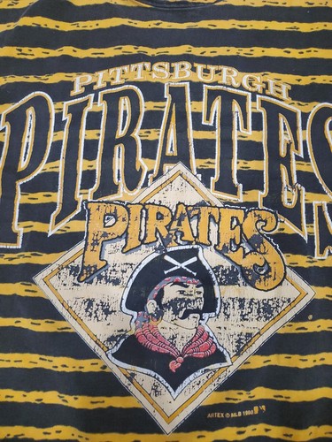 Vintage 90s Jostens Pittsburgh Pirates Striped T Shirt Men's XL - Picture 2 of 5