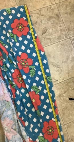 Vintage 60s Cotton Terrycloth Picnic Tablecloth Turquoise Blue FLOWERS 60x50 - Picture 11 of 11