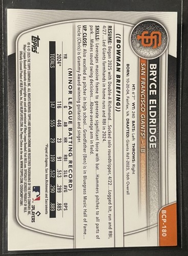 Refractor geométrico Bowman Chrome Bryce Eldridge 2025/499 BCP-180 GIGANTES - Imagen 2 de 2