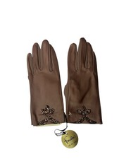 New Finale Vintage Brown Gloves   Retro Rayon Nylon Blend with Sequins   Elegant