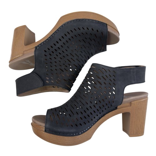 Dansko Danae Black Leather Perforated Open Toe Block Heel Sandal Size 6.5-7 - Picture 7 of 17