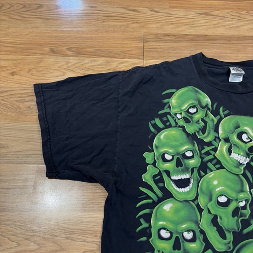 Vintage 2001 Liquid Blue Green Skull Pile T Shirt AOP All Over Travis Scott XXL - Picture 6 of 13