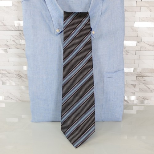 Nina Ricci Neck Tie Mens Blue Black Striped Repp Silk Luxury Gothic Regimental