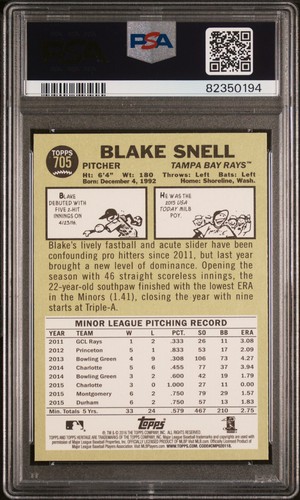 2016 TOPPS HERITAGE PORTRAIT ROOKIE CARD #705 BLAKE SNELL HI SP PSA 10 GEM MINT - Picture 2 of 2