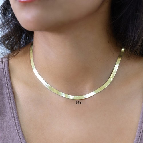 10K Yellow Gold Solid 5mm Flexible Herringbone Chain Women Men Necklace 16"- 24" - Picture 2 of 66