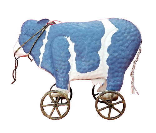 CASHEL BLUE COW Metal Rolling Cow Farm Decor or Planter 9"H Pfaltzgraff Orig.TAG - Picture 4 of 9