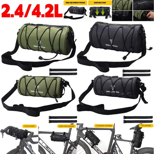 2.4/4.2L MTB Bike Handlebar Backpack Waterproof MTB Frame Tube Bag Elastic Band