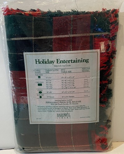 Mantel a cuadros vintage Bardwil ropa de cama vacaciones de Navidad 52" x 70" oblongo - Imagen 4 de 6