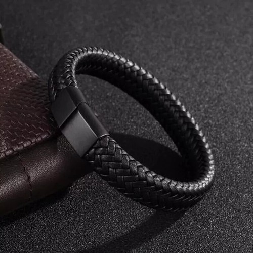 Herren Schwarz Leder Urne Asche Einäscherung Armband Denkmal Schmuck Andenken - Bild 10 von 14