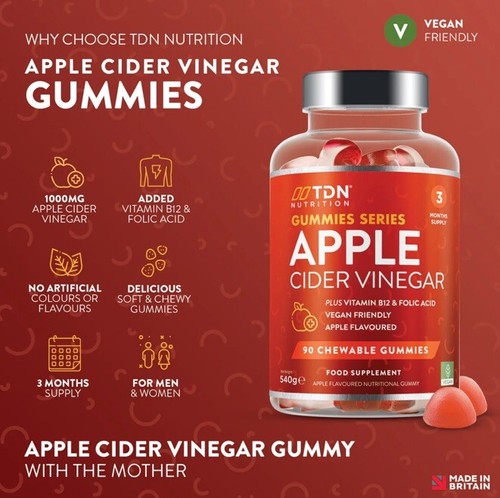 TDN Nutrition Apple Cider Vingar 90 Chewable Gummies 540g - Picture 2 of 6