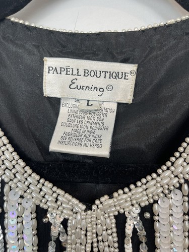Papell Boutique Evening Black White 100% Silk Sequin Beaded Women's L Jacket CI - Picture 3 of 12