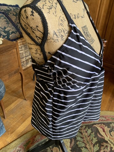 Schwarz weiß gestreifter Tankini goldene Akzente verstellbar Herzausschnitt XL 36” 24” - Bild 4 von 12