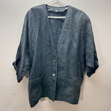 Rare Vtg James Davis Size 10 Black Linen Unstructured Blazer Jacket Button Shirt