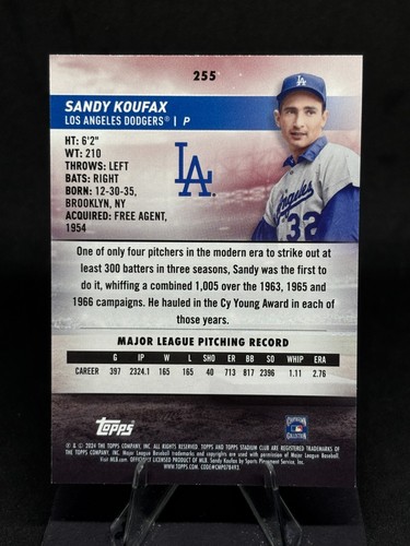 Sandy Koufax 2024 Topps Stadium Club Image Variation #255 Los Angeles Dodgers SP - Bild 2 von 2