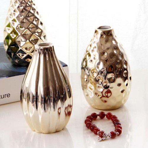 Plating Ceramic Flower Vase Golden Decorative Modern Art Vases Home Desk Display - Picture 12 of 15