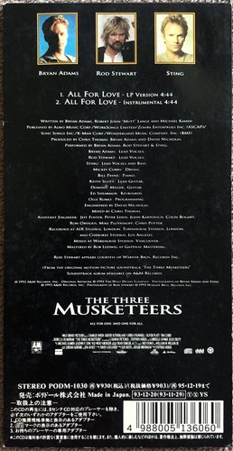 1993 3" "NM CD" Bryan Adams Rod Stewart Sting All For Love PODM-1030 Japan 8cm - Picture 2 of 5