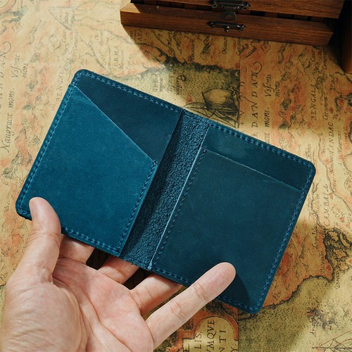 Cartera delgada de cuero genuino con soporte para tarjetas de crédito de identificación para hombres Cartera minimalista plegable - Imagen 10 de 22