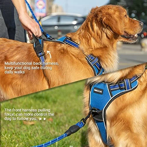 Dog Harness for Medium Large Dogs No Pull S (neck: 12"-19" chest: 14"-25") Blue