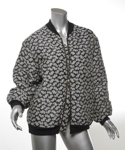 STELLA MCCARTNEY Mujer Marina Floral Acolchado Bomber Acanalado Ribbed Trim Chaqueta Abrigo 0/36 - Imagen 3 de 6