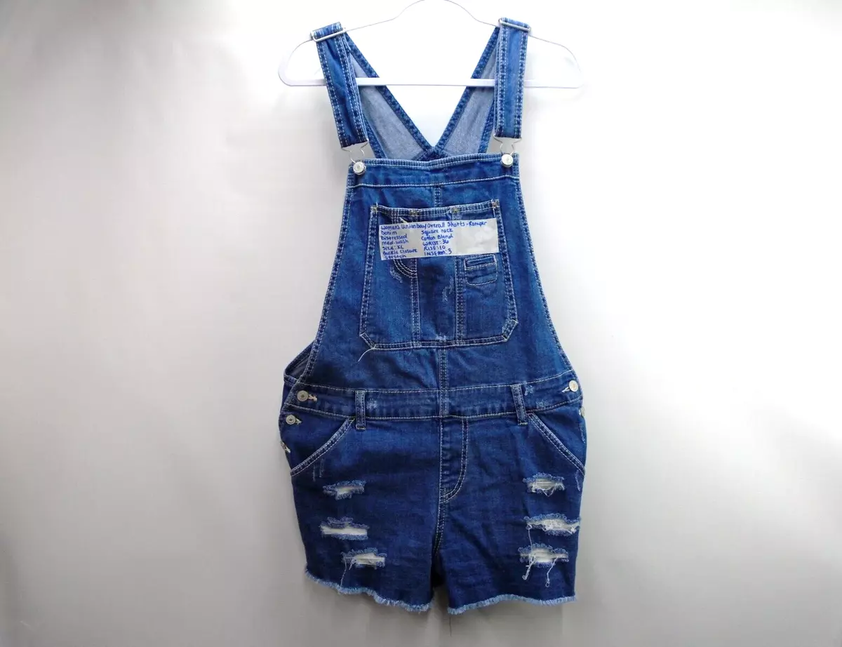  Women's Baggy Vintage Distressed Short Denim Jumpsuit Short  Sleeve Button Down Jean Jumpsuit Rompers,Blue,S : Clothing, Shoes & Jewelry