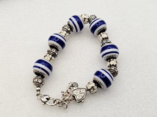 Brighton Sugar Stripe 6 Round Blue &  Silver With  Bead Spacers Silver Plated 💫 - Picture 10 of 15