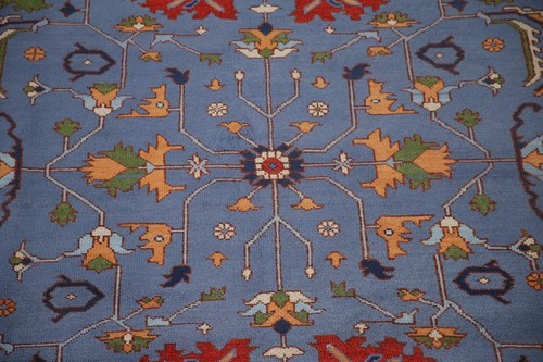 Geometric Light Blue Heriz Serapi Handmade Dining Room Rug Area Carpet 9'x12' - Picture 4 of 12