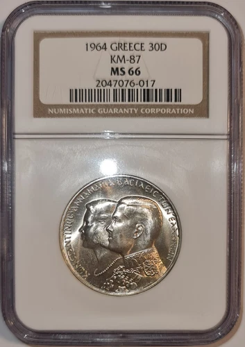 GREECE / 1964 30 Drachmai Kongsberg Mint Royal Wedding - NGC MS 66 !!!