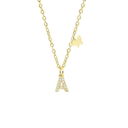 Crystal Bling Initial Necklace for Women Girls 14K Gold Plated Letter A-Z Neckla