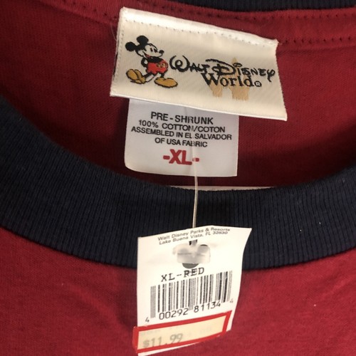 *VINTAGE* Disney World EPCOT World Showcase USA Herren Rot Ringer Shirt XL Neu mit Etikett - Bild 3 von 8