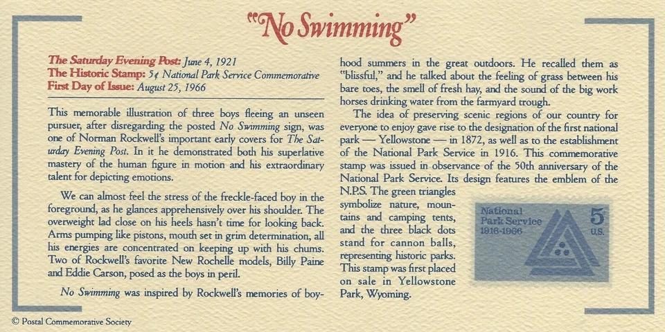 VINTAGE First Day of Issue US postage Norman Rockwell - No Swimming - Image 2 of 2